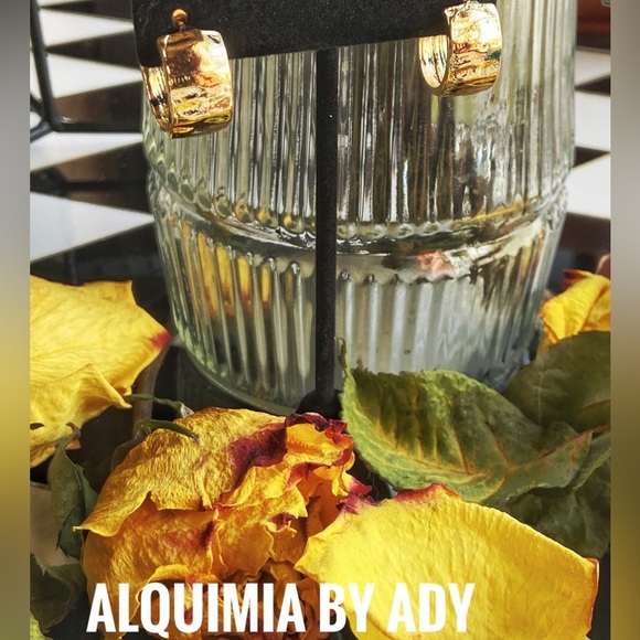 Chunky steel statement small gold hoops earrings - Picture 1 of 6